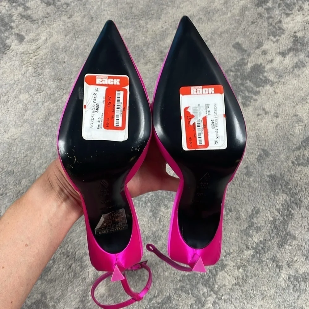New The Attico Perine Satin Pumps Pointed Toe Fuchsia Pink Sz 36.5